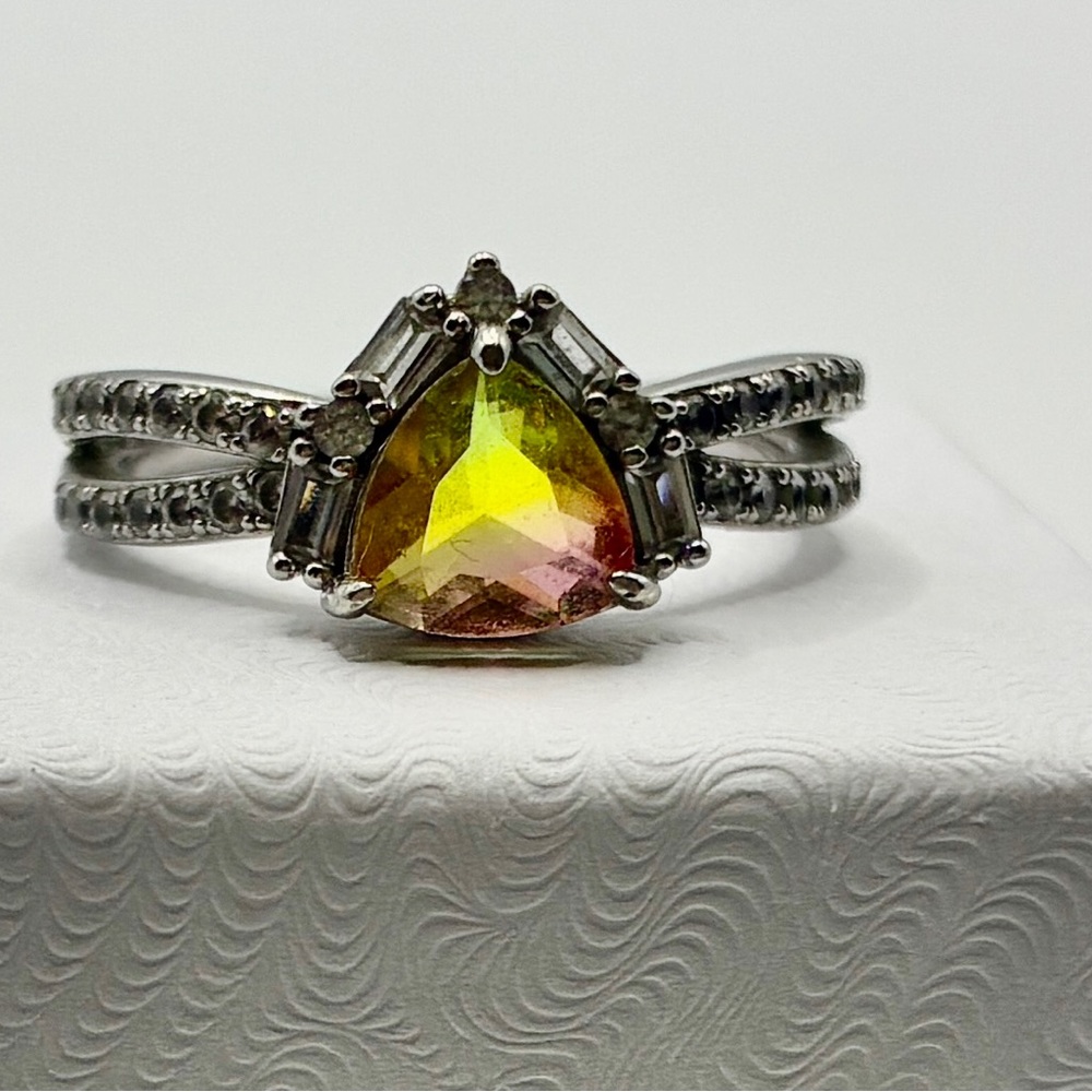 BP Lab Created Watermelon Tourmaline Pink to Yellow Greenish in Rhodium Plating